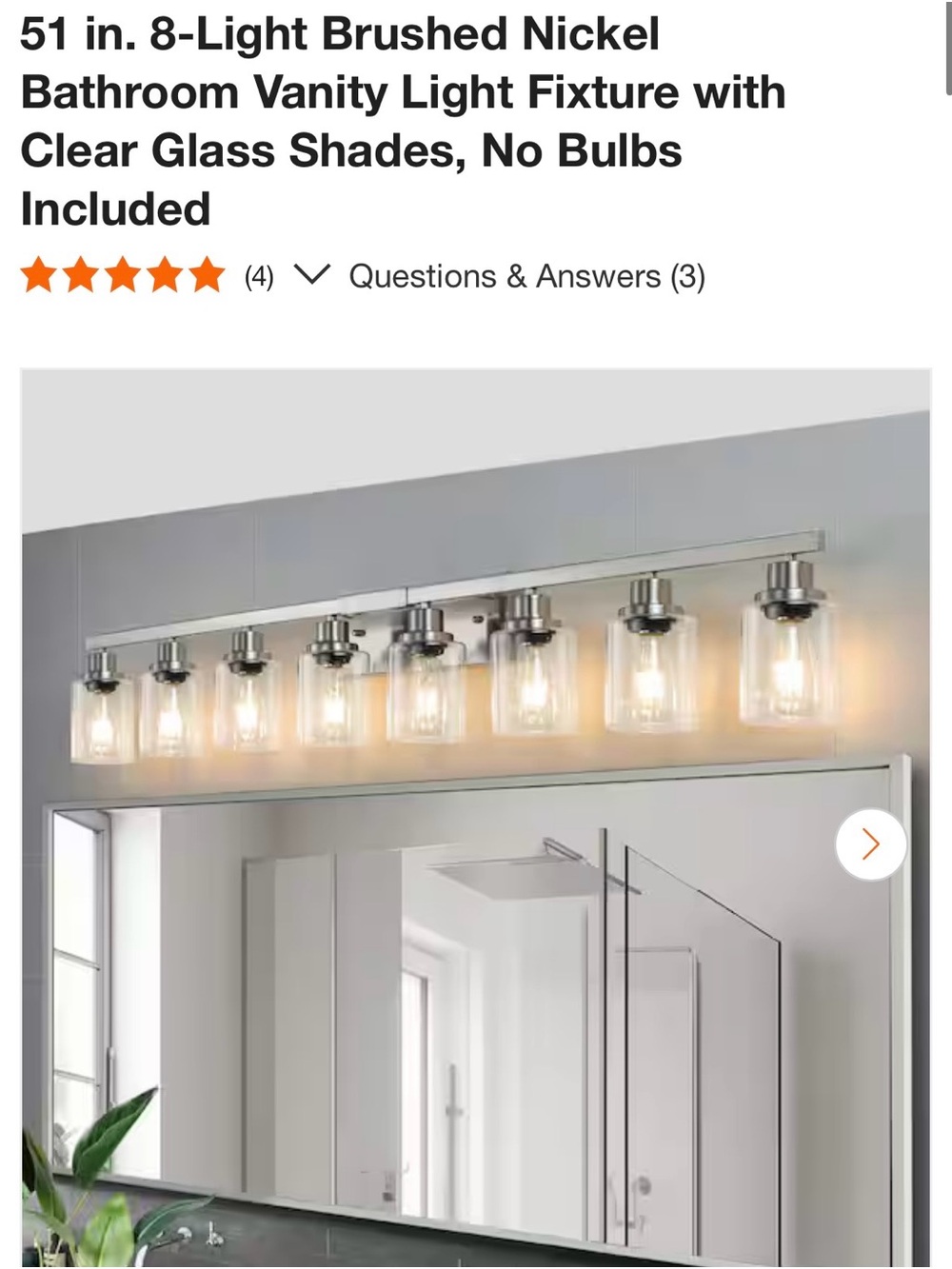 New 51” Brushed Nickel 8-Light Bathroom Vanity Light